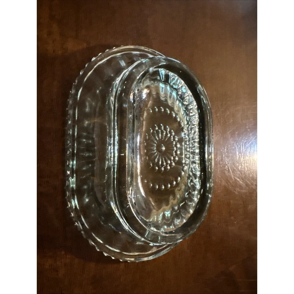 Vintage Aqua Blue Glass Soap Dish Rectangle Beaded Ribbed Bathroom Vanity Tray